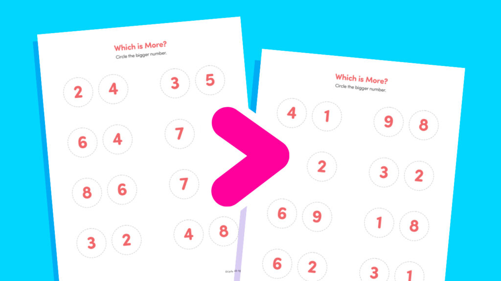 Free printable size comparison worksheet for preschool and kindergarten kids — circle the larger number or object to practice number comparison skills.