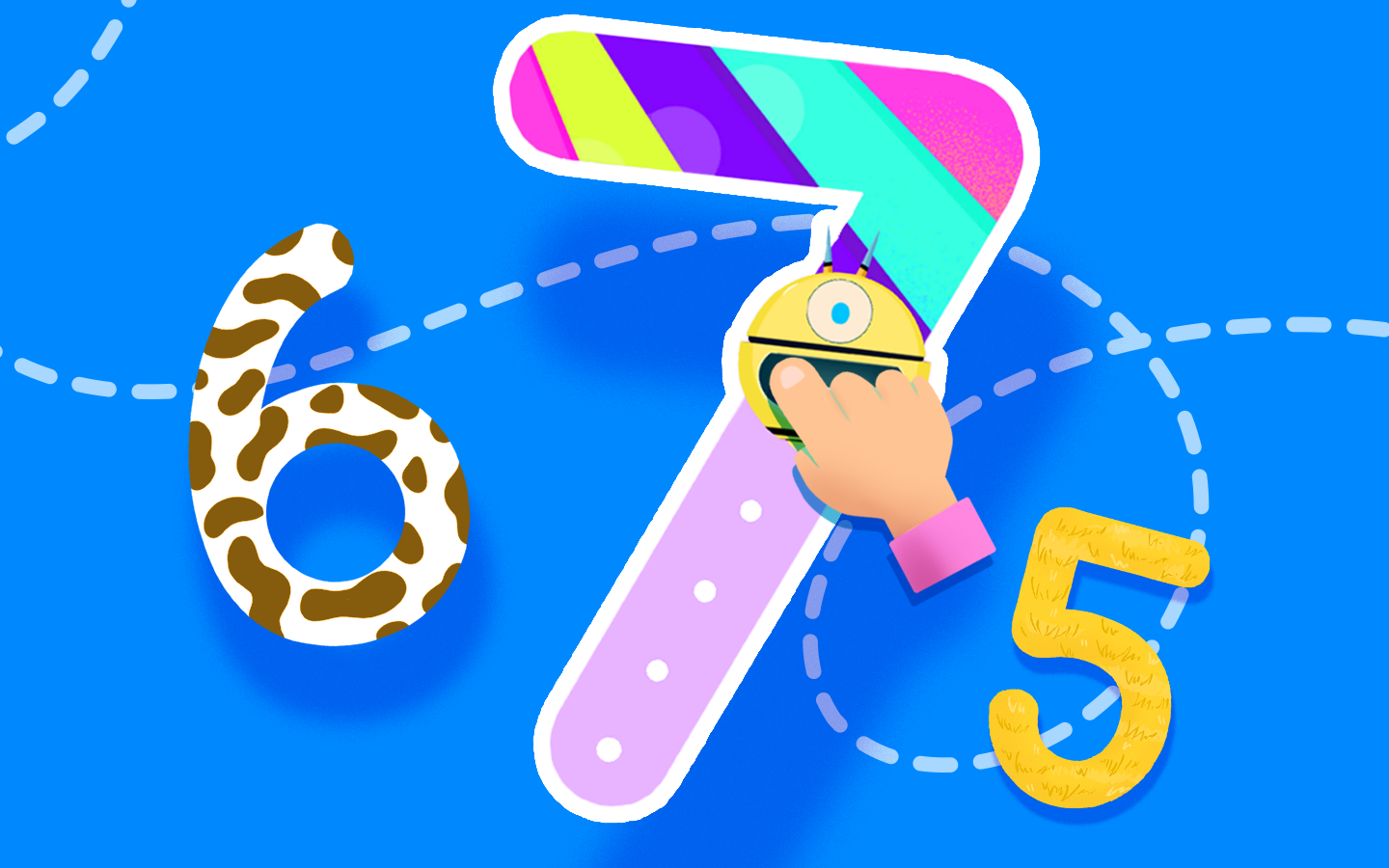 Child tracing numbers 1 to 9 in an interactive counting and number writing game for preschool learners.