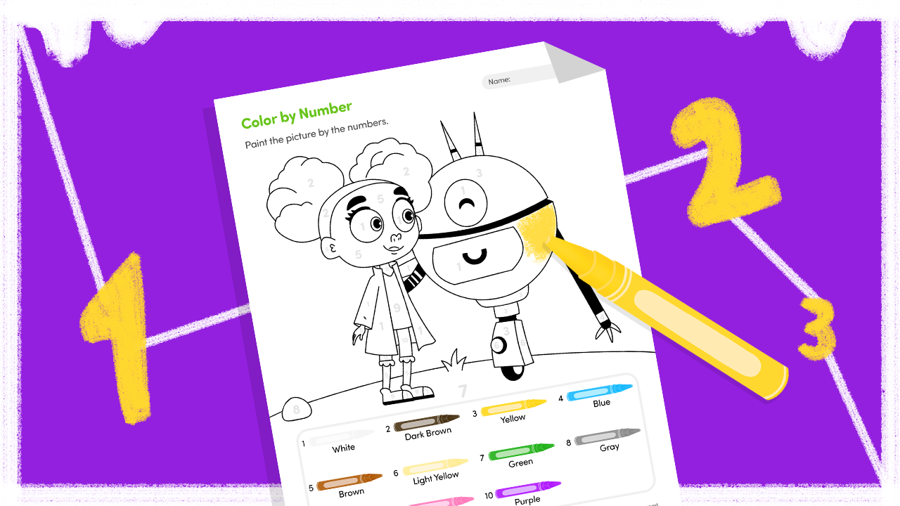 Printable color by number 1-10 worksheet for kids