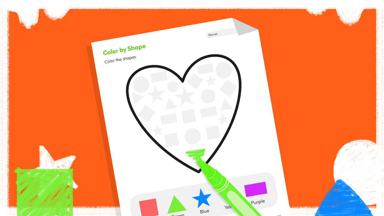 Printable color by shape worksheet for kids