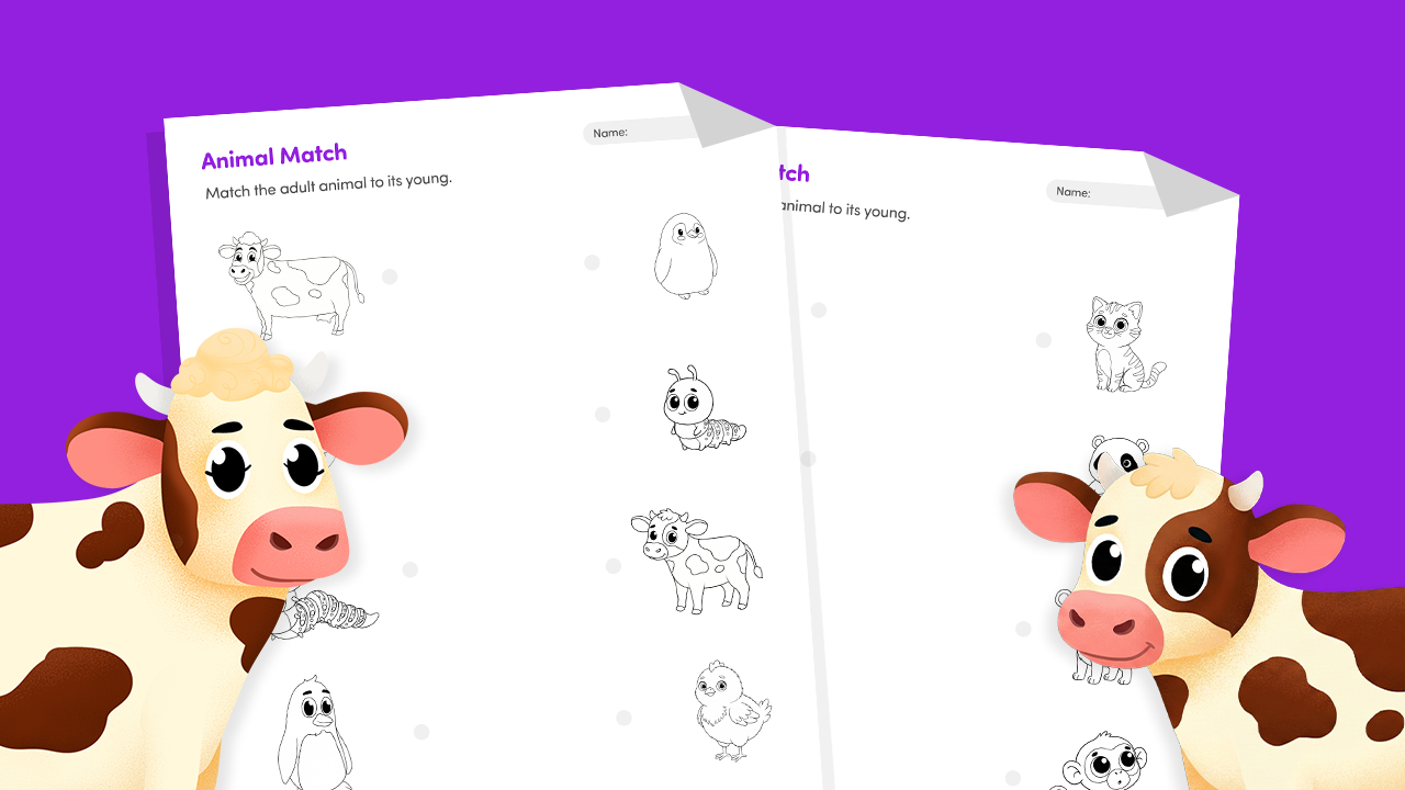 Match animal babies to adults worksheet printable