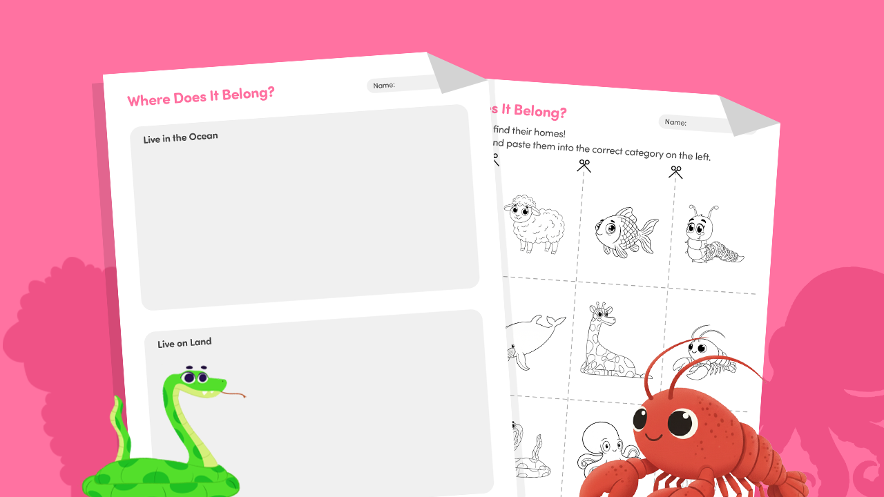 Where does it belong sorting worksheet for preschool cut and paste ocean and land animals