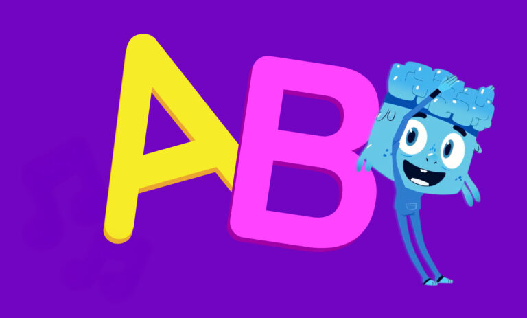 Wonjo cartoon characters dancing and learning the alphabet in a colorful, energetic ABC dance party scene for kids