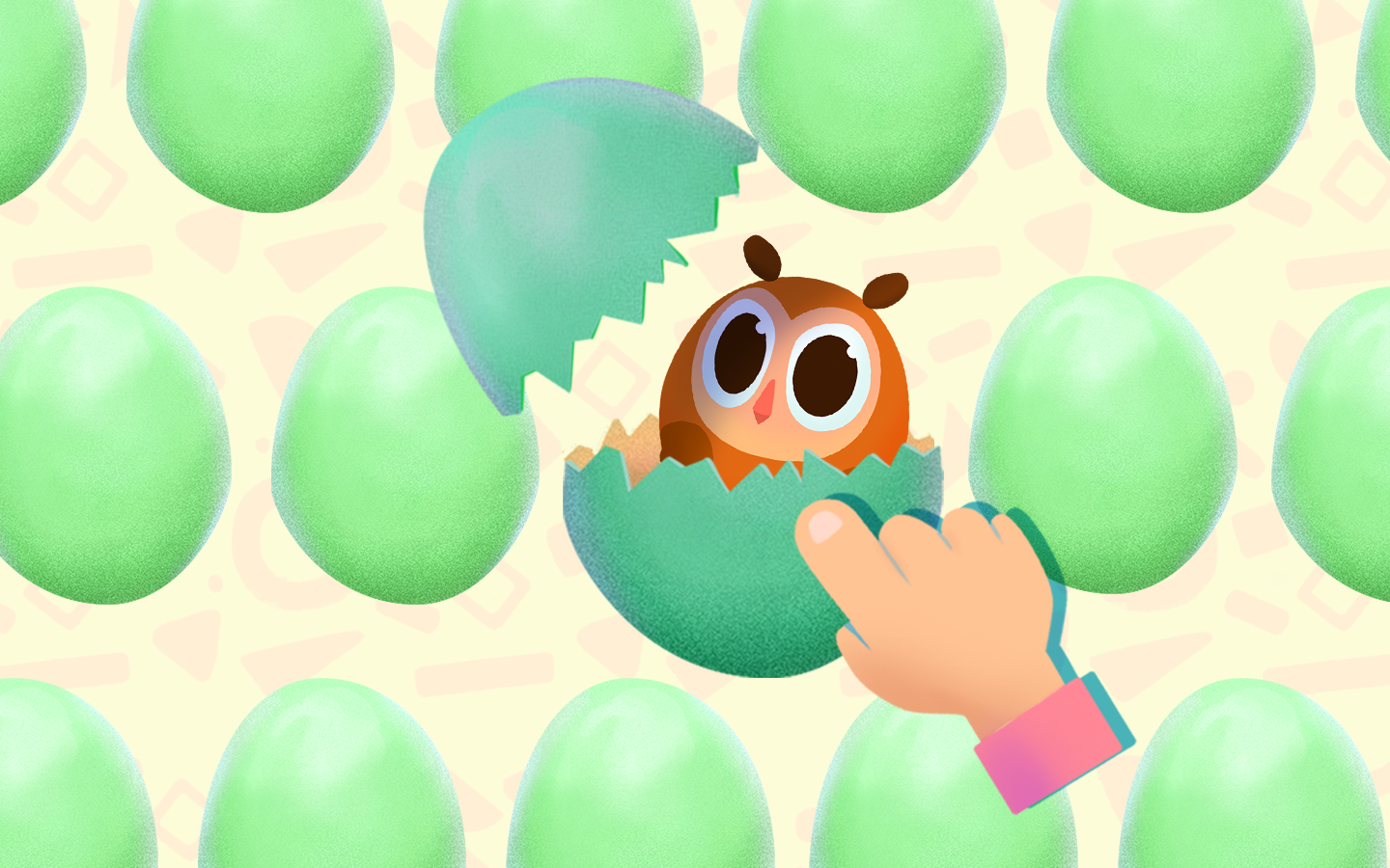 Child playing a color recognition game by spotting and tapping the different colored egg to hatch a surprise.