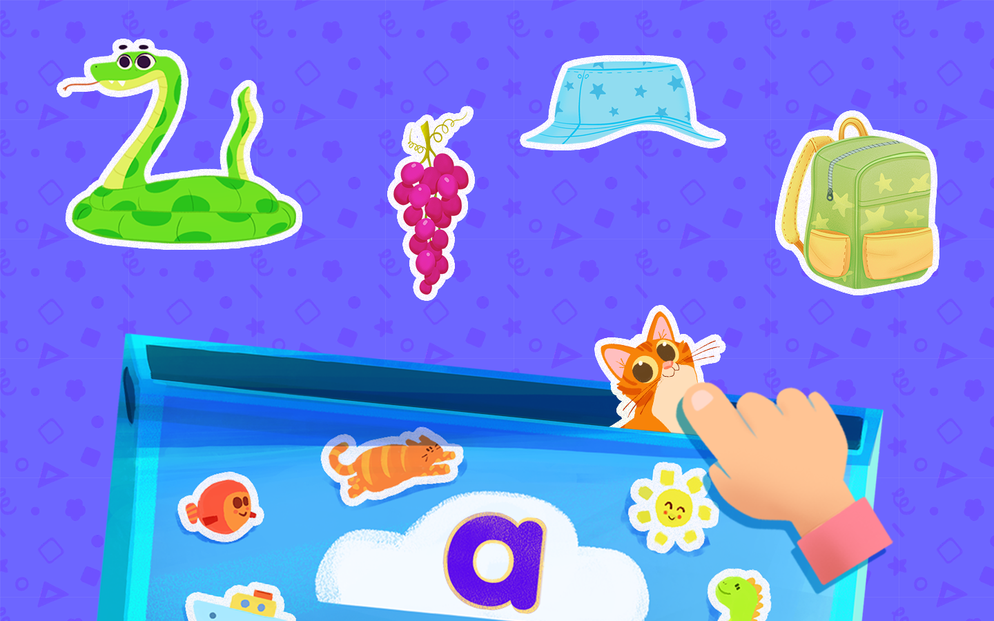 Short A vs long A phonics game showing kids sorting words like cake and cat by vowel sound