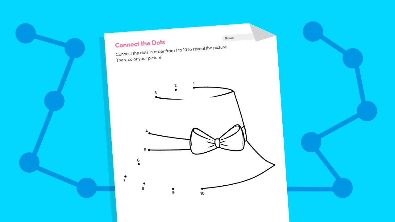 Connect the dots 1 to 10 printable worksheet for preschool reveals a hidden hat picture