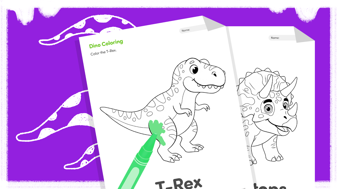 Dinosaur coloring page featuring a T-Rex and Triceratops for kids