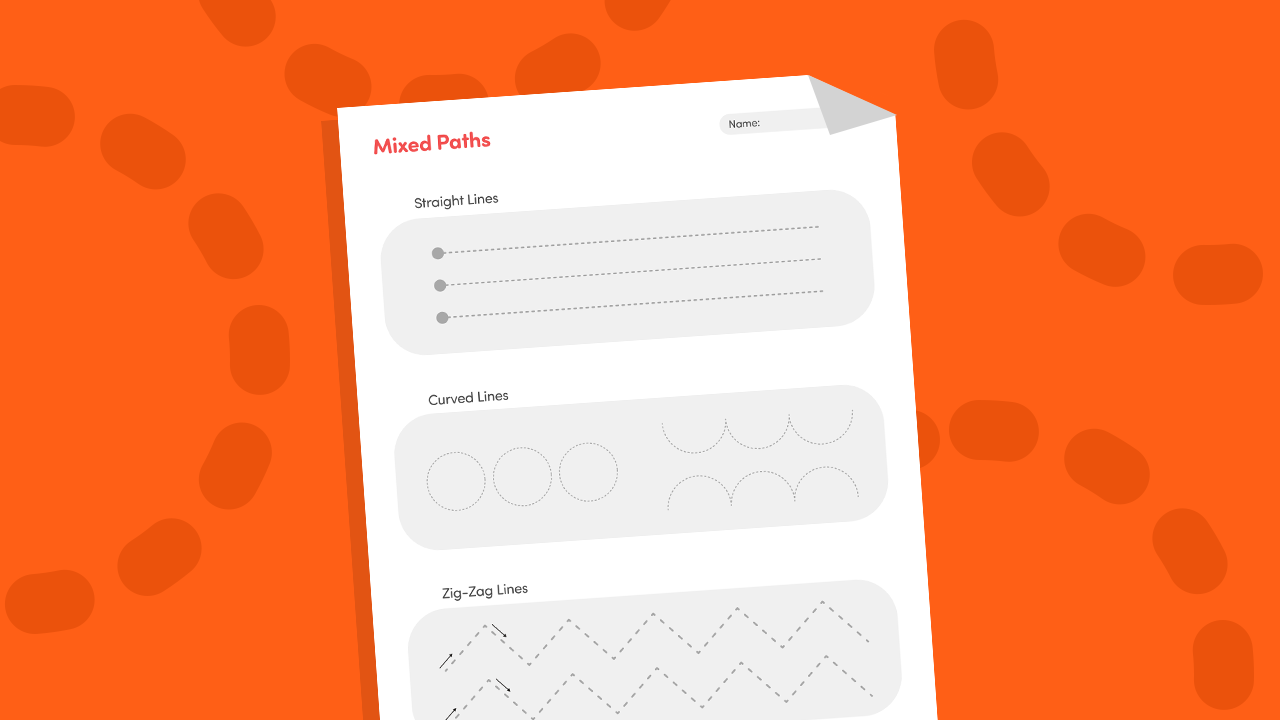Easy mixed paths tracing worksheet for preschool straight curved and zig-zag lines
