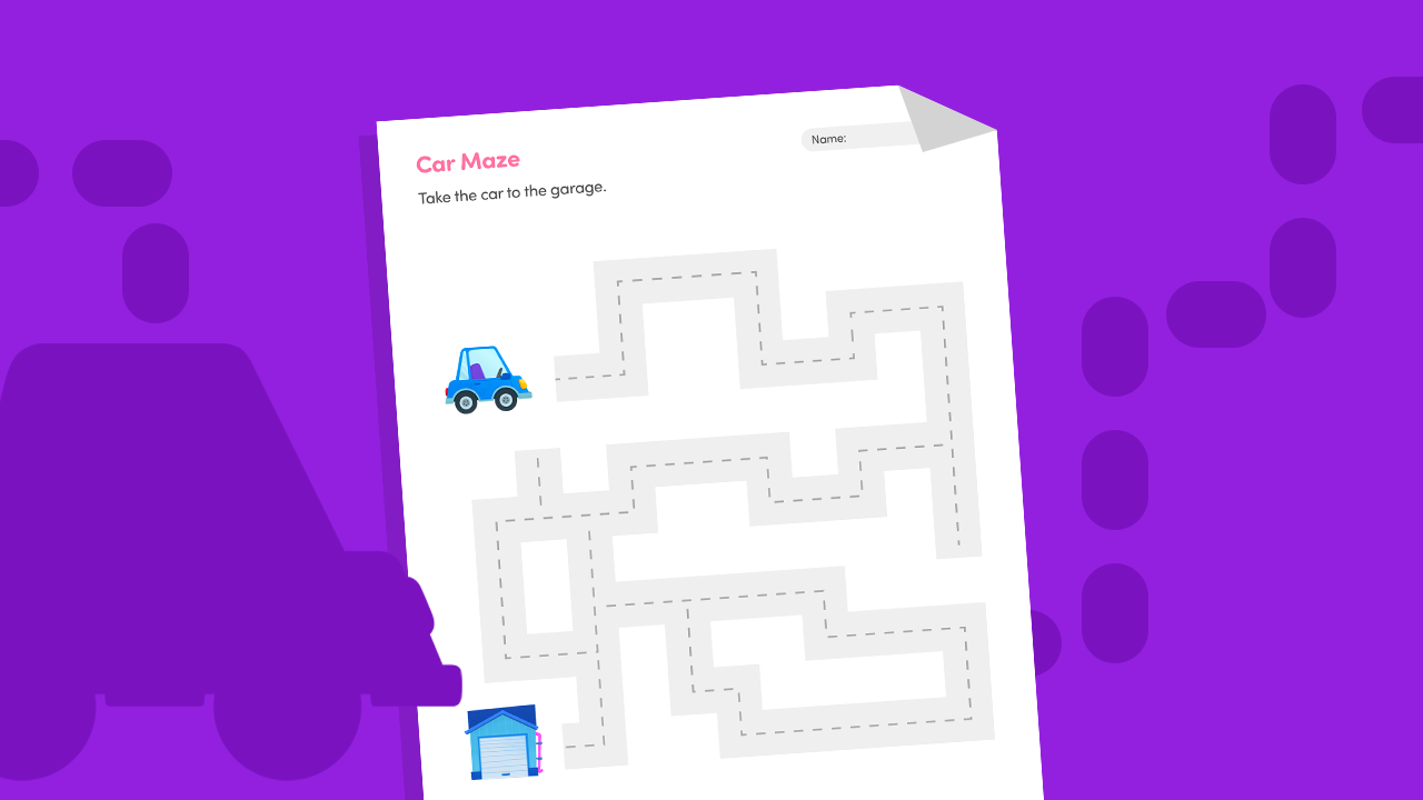 Vehicle road maze printable worksheet for preschool help the car drive to the garage