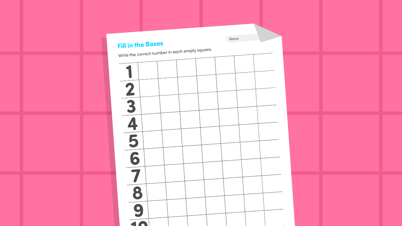 Write the number 1-10 guided boxes worksheet printable