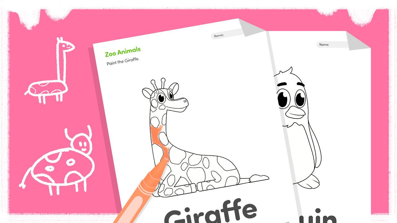Zoo animals coloring page featuring a lion, elephant, giraffe, and zebra for kids