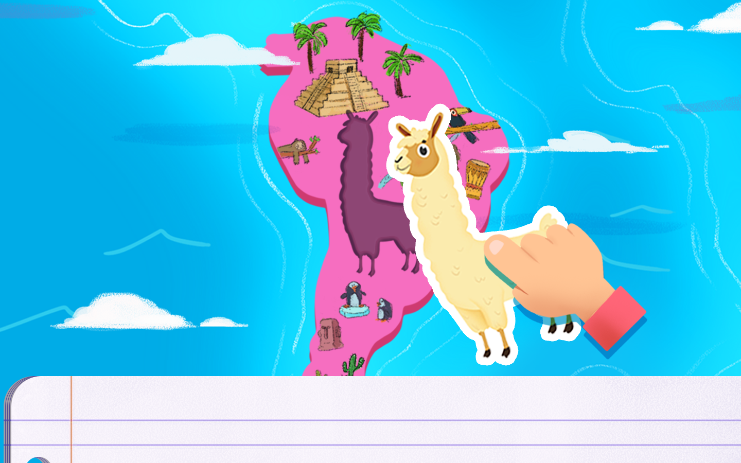 Child playing a continent puzzle game to learn the seven continents on a world map