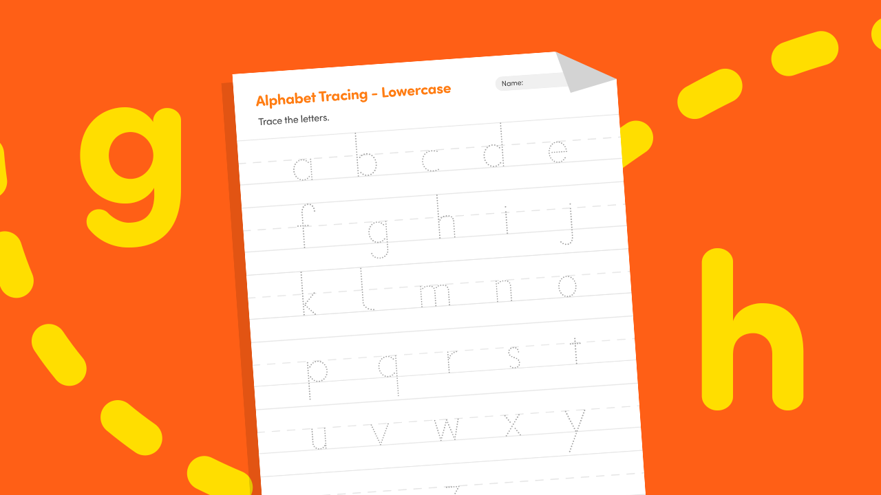 Alphabet tracing lowercase A to Z worksheet printable for kids