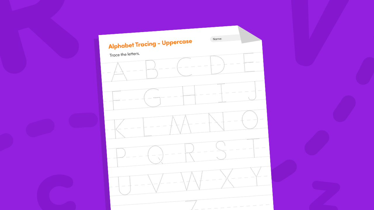 Alphabet tracing uppercase A to Z worksheet printable for kids