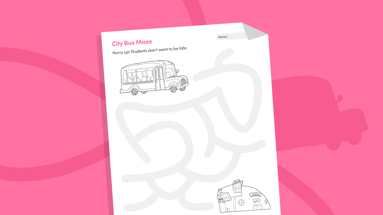 City bus maze worksheet printable for kids