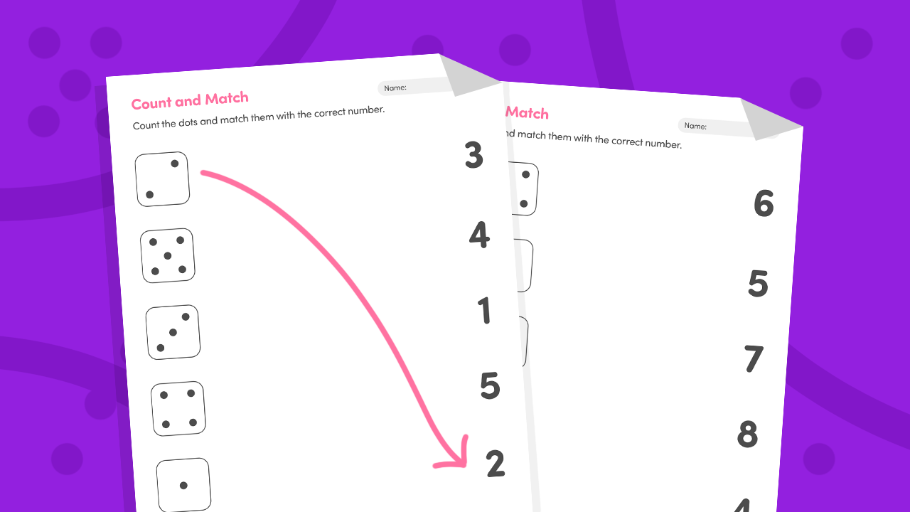 Match pairs numbers and dots worksheet printable for kids