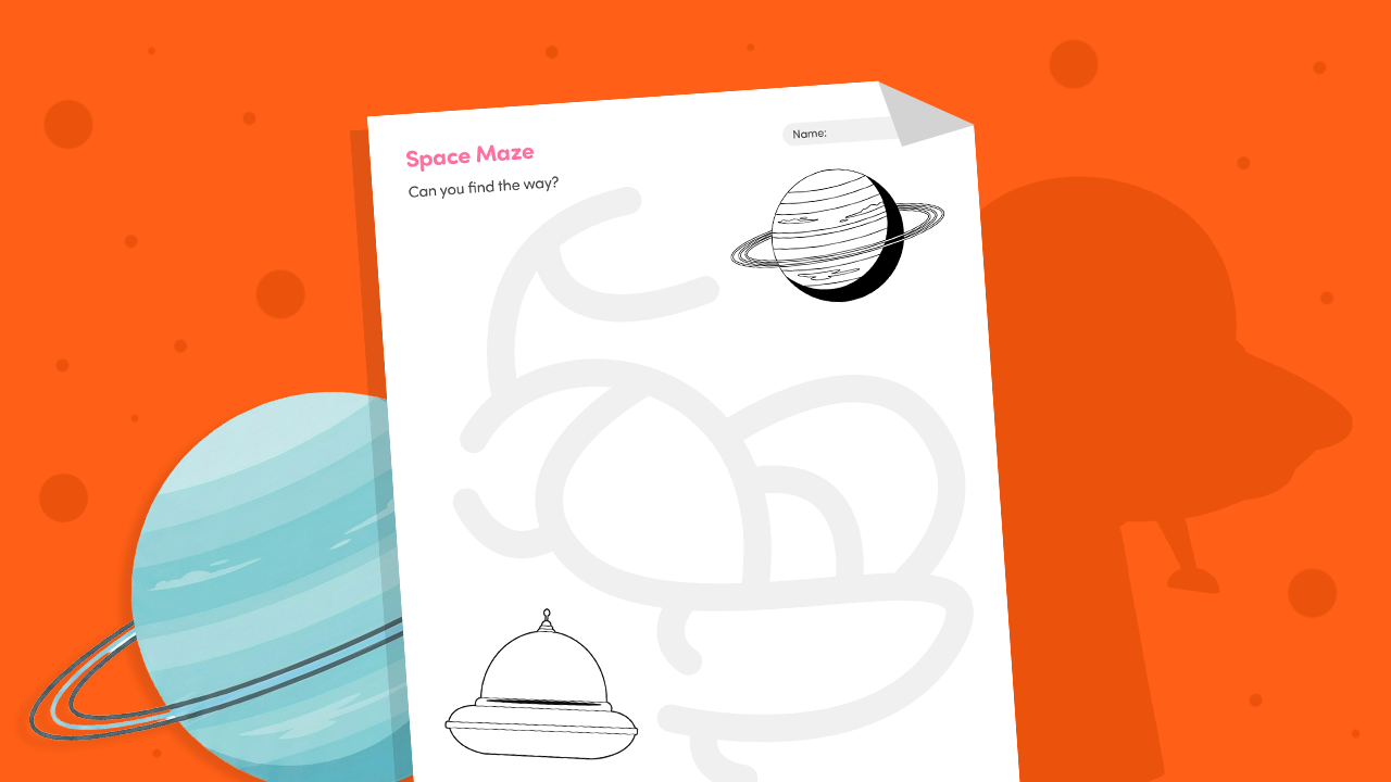 Space rocket maze worksheet printable for kids