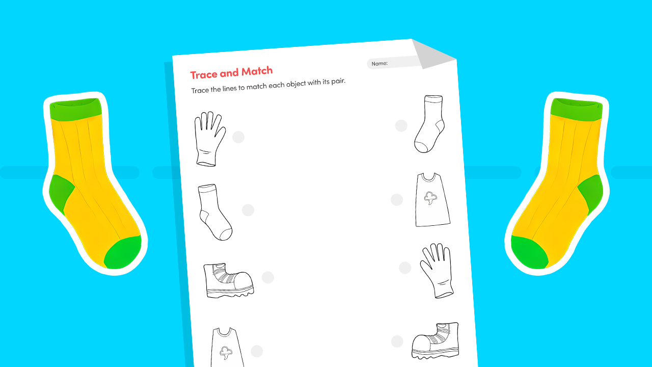 Trace to connect matching pairs pre-writing worksheet for Pre-KG with various line paths