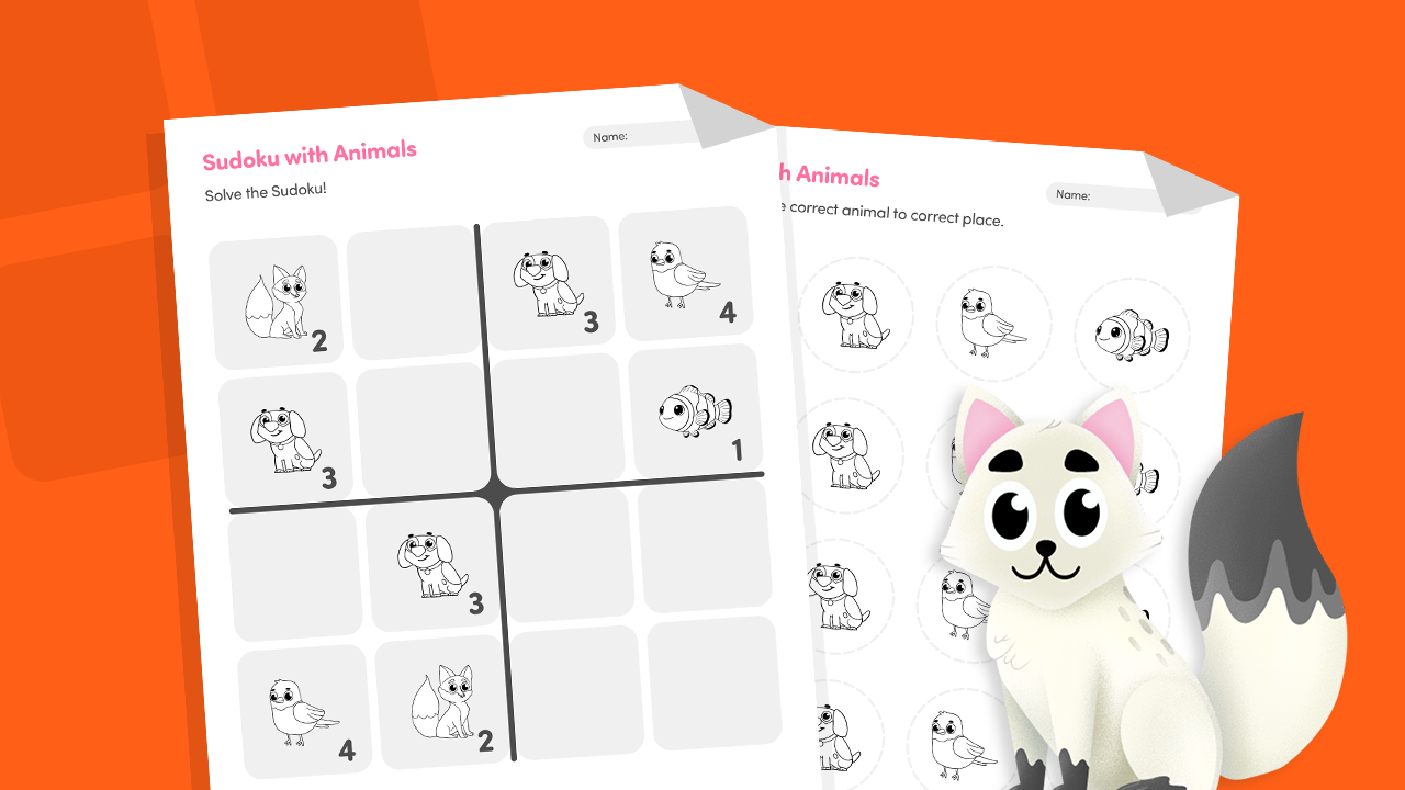 Printable 4x4 animal sudoku puzzle for kids