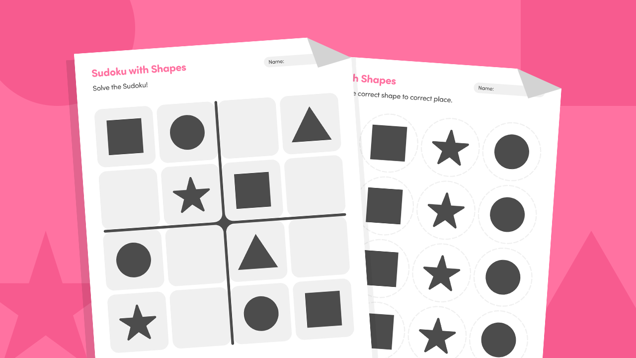 Printable 4x4 shapes and colors sudoku puzzle for kids