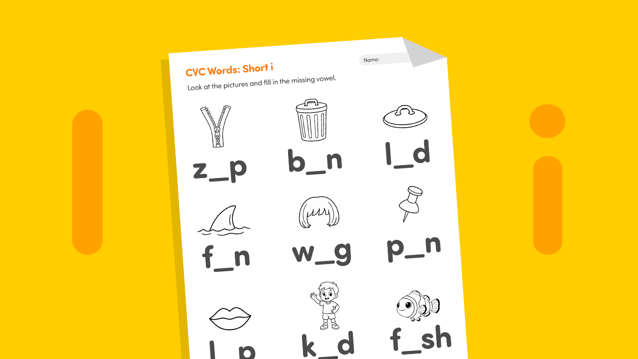 Printable short I CVC worksheet for kids