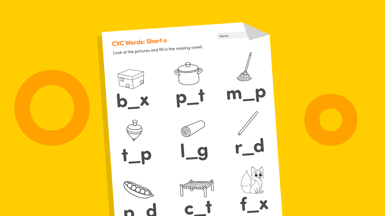 Printable short O CVC worksheet for kids