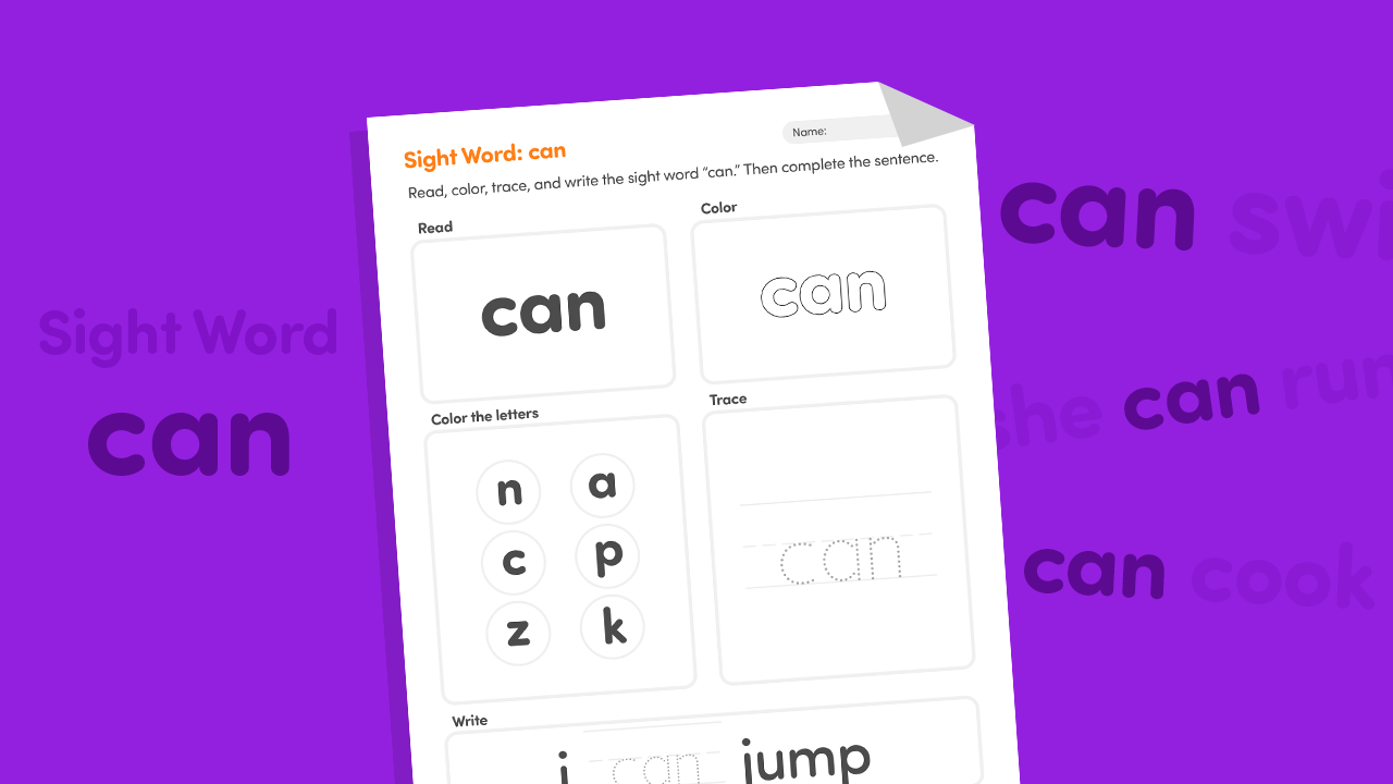 Sight Word “Can” Worksheet