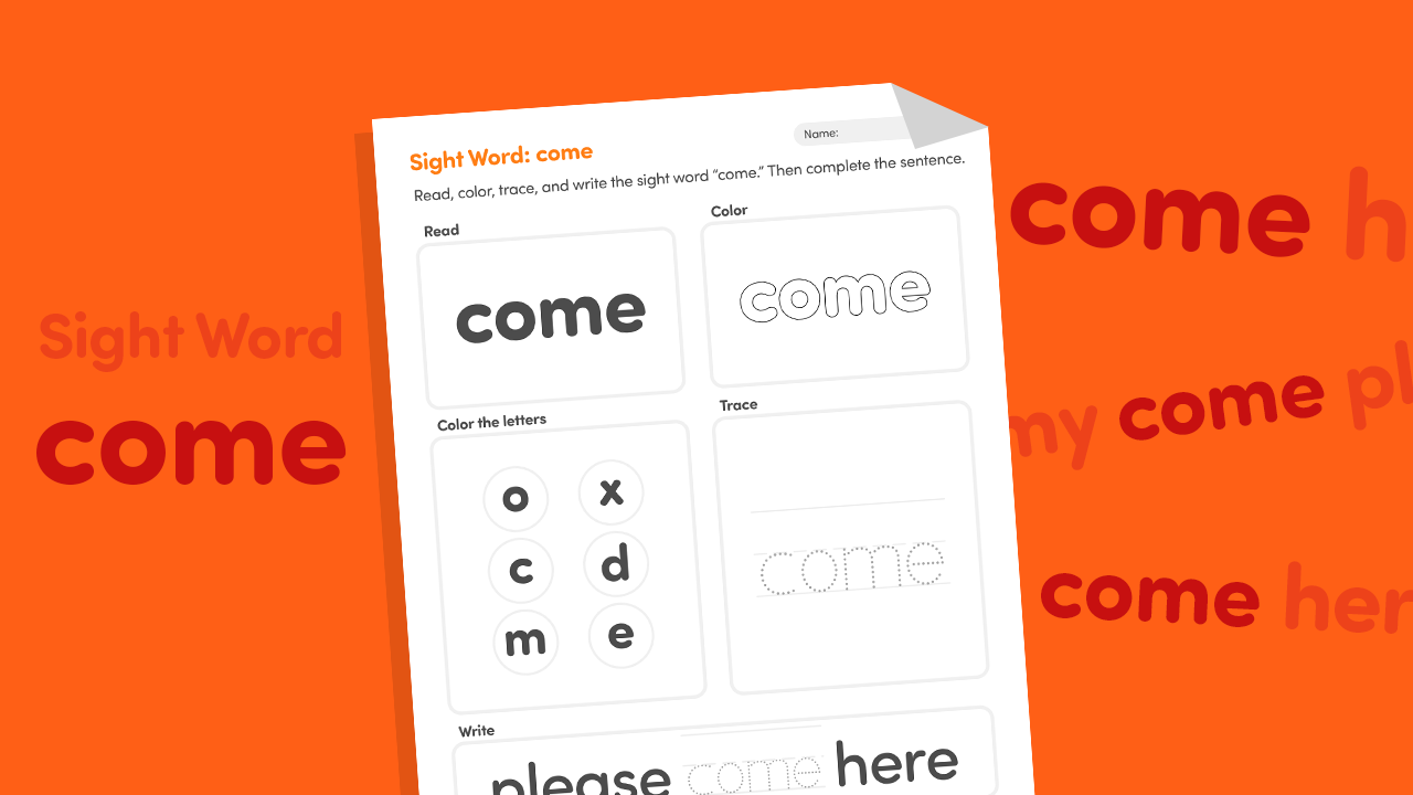 Sight Word “Come” Worksheet