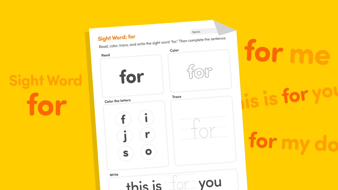 Sight Word “For” Worksheet