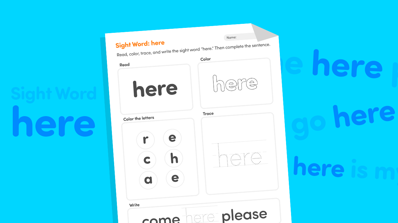 Sight Word “Here” Worksheet