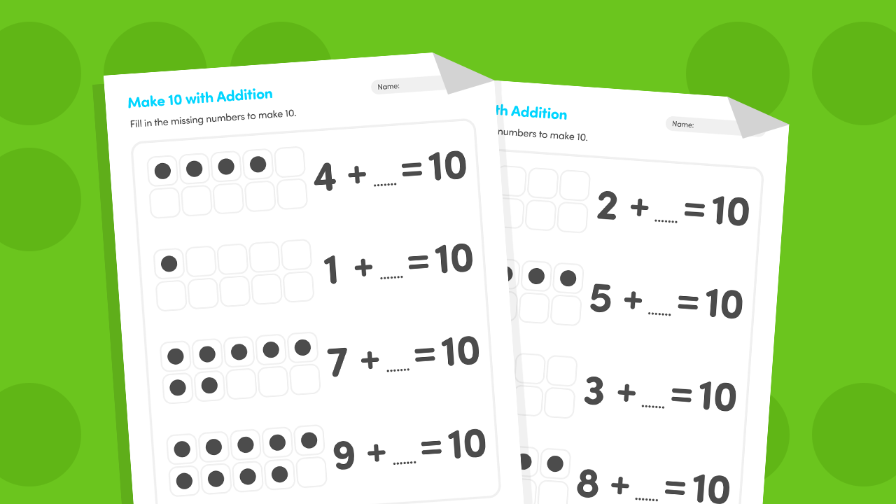 Printable make 10 tens frame addition worksheet