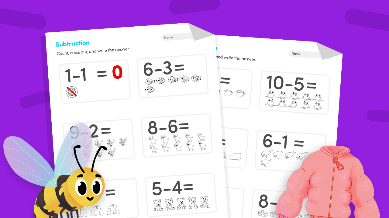 Printable subtraction with pictures worksheet within 10