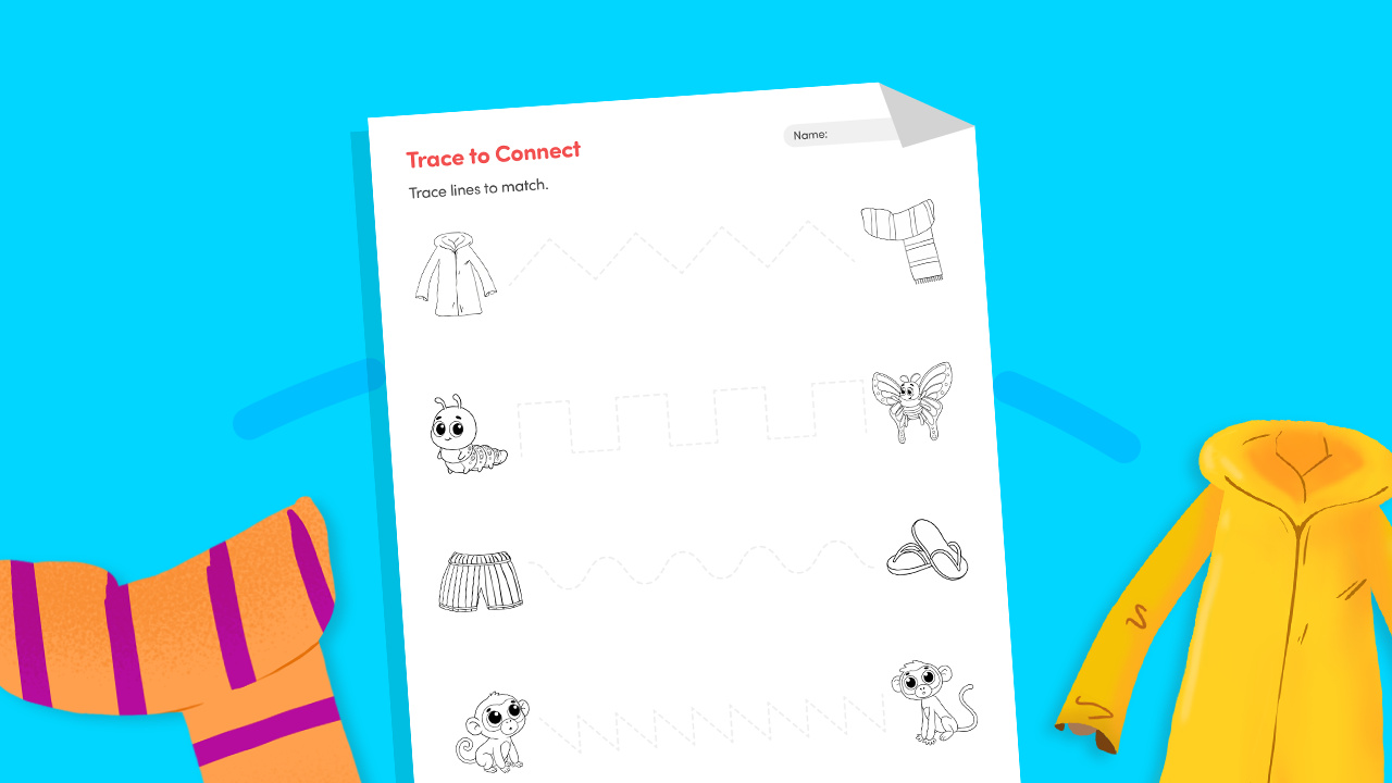Printable trace to connect pairs worksheet for kids